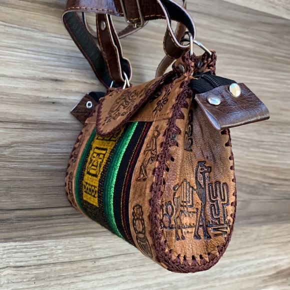 Peruvian Tribal Print Leather Purse pocketbook manta hand tooled Handmade Peru - Picture 6 of 7